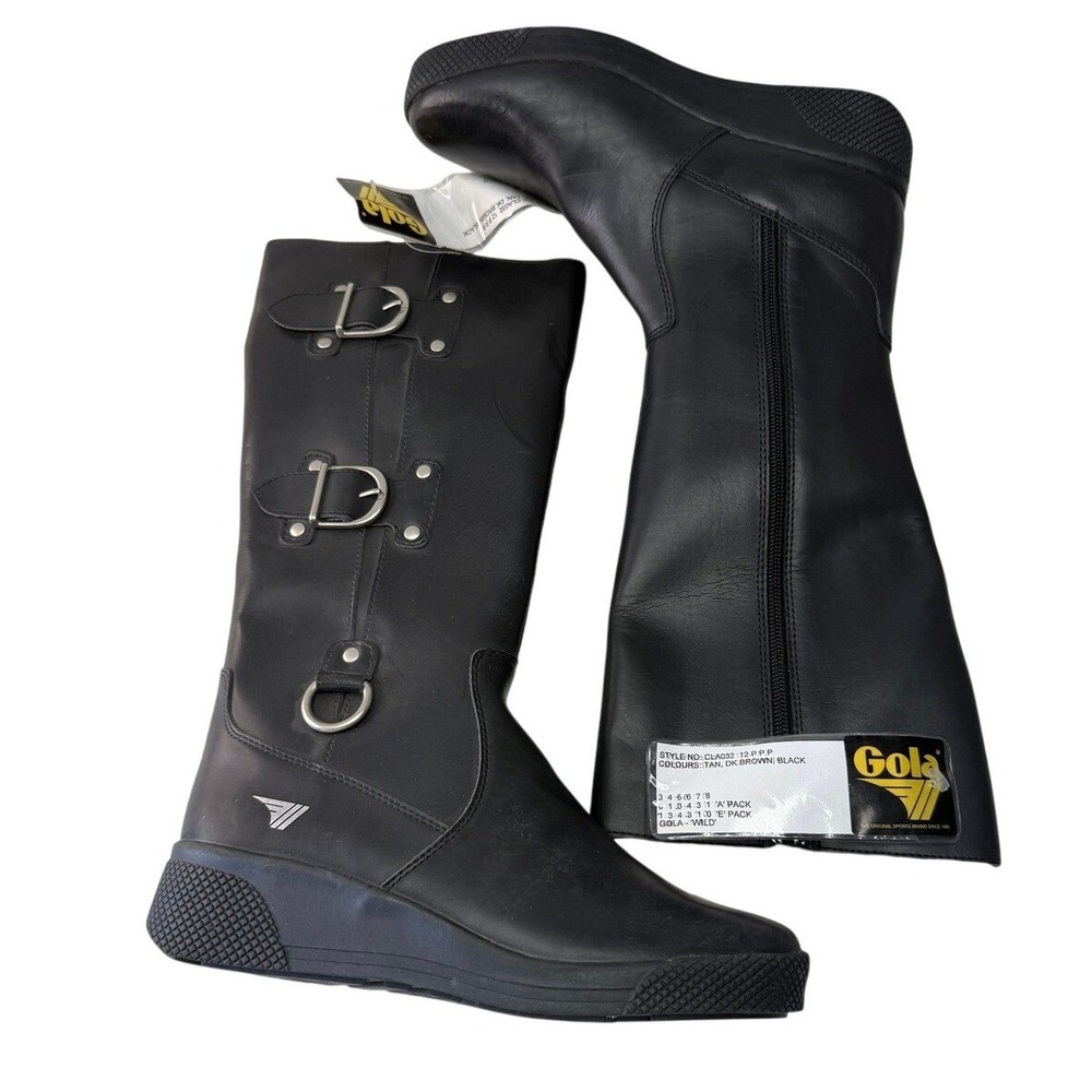 Gola Wild Black Leather Buckle Tall Zip Moto Boots CLA032 Euro 37 US 6 NEW